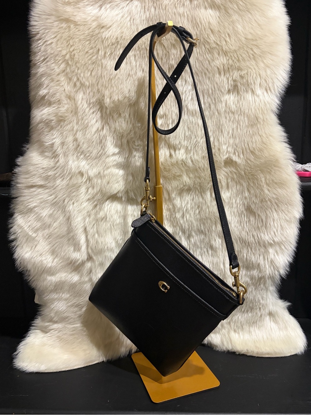 Coach Black Leather Crossbody with Gold-Tone Hardware